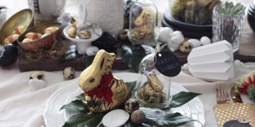 Ostertischdeko im Urban Jungle Look mit dem Goldhasen von Lindt